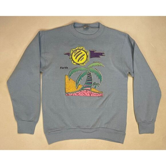 VINTAGE Florida Souvenir Crewneck Sweatshirt Men Small Blue 90s - Picture 1 of 8